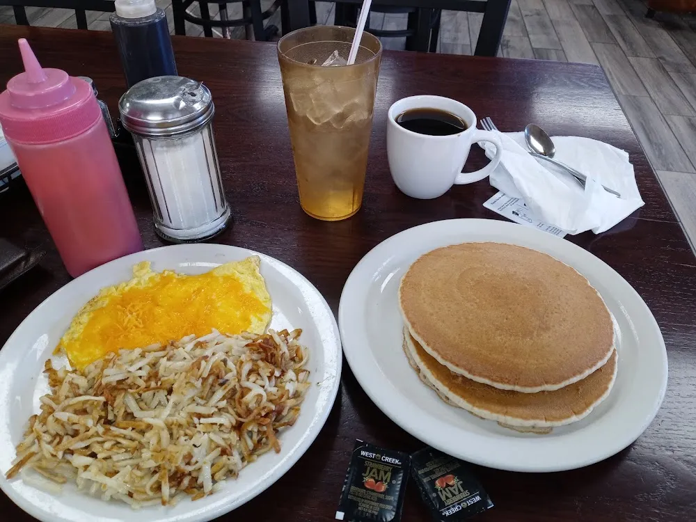 Pancakes Scrambled Eggs N Hash Browns